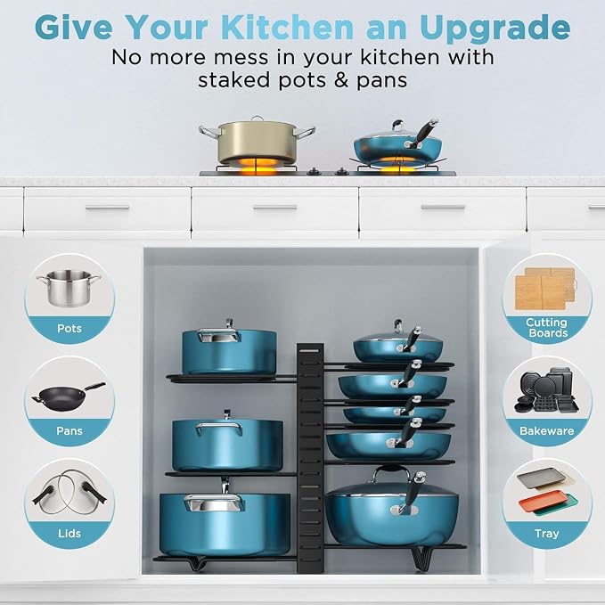 ORDORA Pots and Pans Organizer Under Cabinet 16.6" 8-Tier Adjustable 2-Pack - Image 4