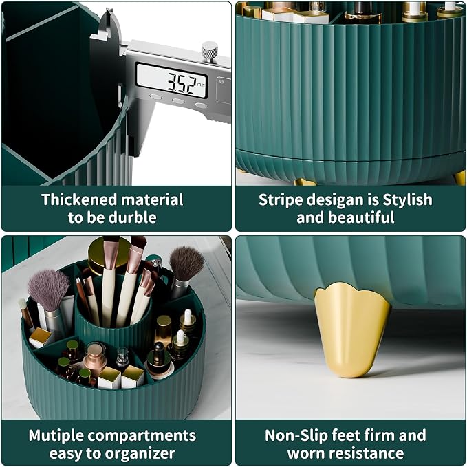 fanado 360° Rotate Makeup Brush Holder Organizer, Makeup Organizers Countertop, Makeup organization and Skincare Storage for Vanity, Desktop, Bathroom (Green) - Image 5