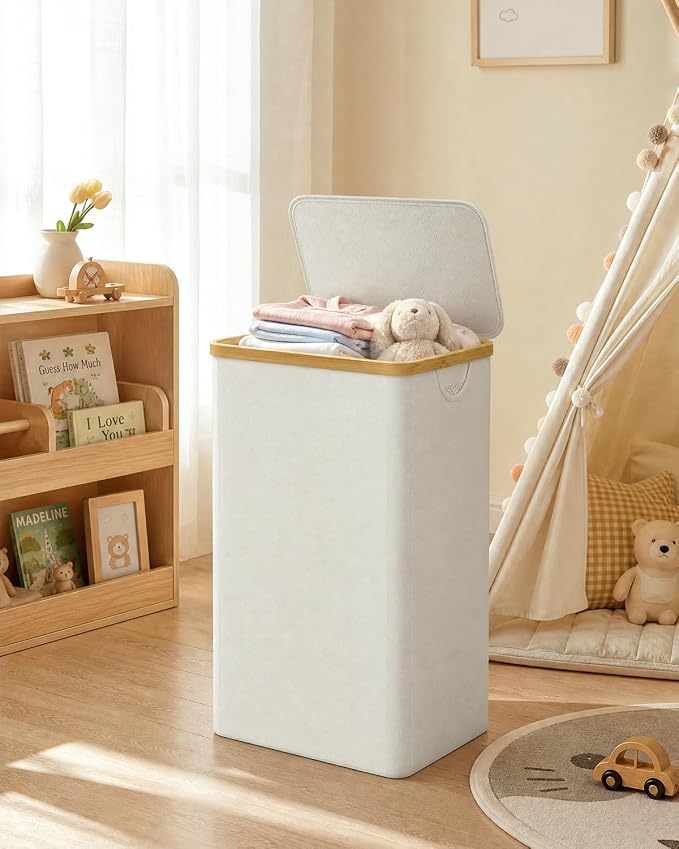 IEGrow Laundry Hamper with Lid,110L Laundry Basket with Mesh Bags,Beige - Image 9