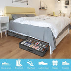Under Bed Shoe Storage Organizer for Closet, 32 Pairs Sturdy Underbed Shoe Storage Boxes Bins Container Foldable Shoes Storage with Reinforced Handles & Clear Window for College Dorms Grey, Set of 2 - Image 2