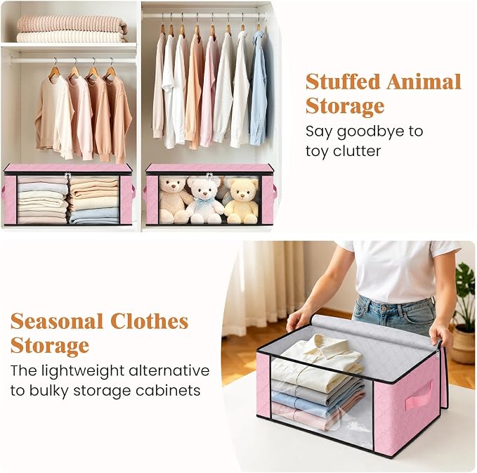 Fab totes 35L Closet Organizers, Foldable Under Bed Storage Containers | Storage Bags with Zippers,Window and Handles for Organizing Bedroom, Closet, Clothing,Organization with Handle - Image 4