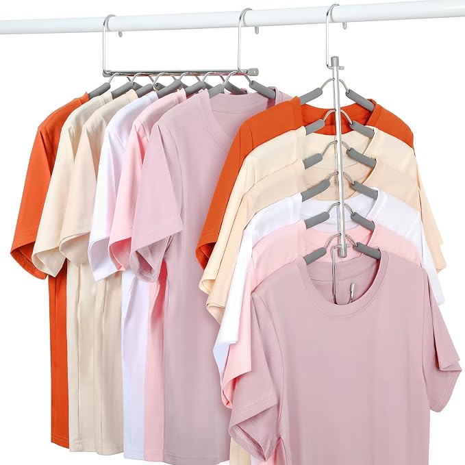 TOPIA HANGER Clothes Hanger Space Saving, 6 Tier Shirt Coat Hangers Space Saving No Bump Shoulder Hangers with No Slip Foam Padded Closet Organizers and Storage for Men and Women 2 Pack CT87G by TOPIAHANGER