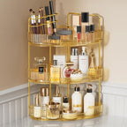 EUHOME 3-Tier Corner Bathroom Counter Organizer Makeup Cosmetic Storage, Tool-Free Installation Acrylic Vanity Shelf, Countertop Storage Organizers Perfume Tray for Bathroom, Dresser, Kitchen (Gold) by EUHOME