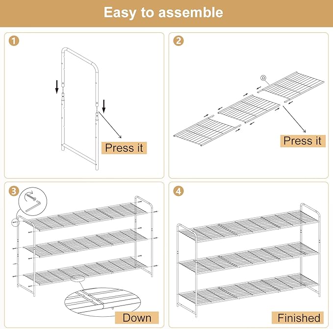 KEETDY 3-Tier Long Shoe Rack for Closet Metal Shoe Organizer for Entryway, Wide Stackable Shoe Storage Shelf with Sturdy Wire Grid for Closet Floor, Bedroom, White - Image 7