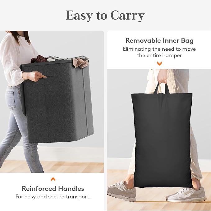 Lifewit 145L Large Laundry Basket with Lid, Laundry Hamper with Plastic Handles and Removable Bag, Foldable Tall Dirty Clothes Hampers for Laundry for Laundry Room, Bedroom, Bathroom, Dorm, Dark Gray - Image 7