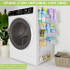 4 Pack Magnetic Shelves for Washing Machine, Heavy-Duty Magnetic Laundry Organizer with Hooks, Washing Machine Shelf for Refrigerator, Metal Storage Baskets, Closet & Laundry Room Organization(White) - Image 3