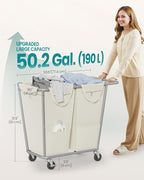 SONGMICS 2-Section Laundry Basket with Wheels, 50.2 Gallons (190 L) Hamper - Image 6