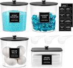 Laundry Pods Container & Dryer Sheet Holder, Laundry Room Organization and Storage Jars with Lids, Labels & Scoops for Powder Detergent Scent Booster, Black Lid by SACIOVEE