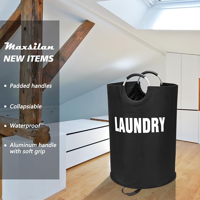 Maxsilan 160L XX-Large Laundry Basket Bag, Collapsible Tall Hamper, Black - Image 2