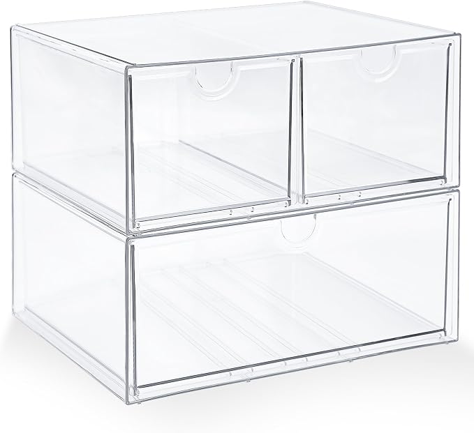 Prsildan Acrylic Drawer Makeup Organizer with 3 Drawers, Clear Stackable Storage for Baby Bottles, Craft, Jewelry & Hair Accessories, Multi-Use for Vanity, Countertop, Office Desk Organization by Prsildan
