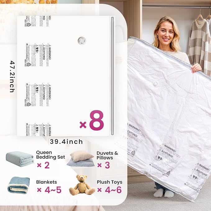 TAILI 8 Pack Vacuum Storage Bags, XXL Jumbo (47x39 Inch), Cream - Image 2