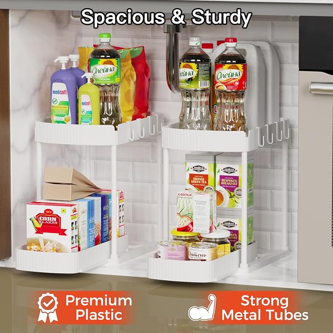 2 Packs Under Sink Pull-Out Storage Organizers, 14.8 Inches, White - Image 3