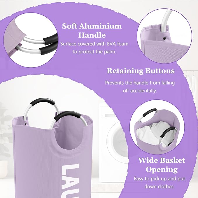 3PCS 95L Collapsible Laundry Basket, Oxford Hamper with Handle for Family - Image 5