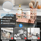 Cisily Sink Caddy Organzier with High Brush Holder, Sponge Holder for Sink, 304 Rustproof Stainless, Kitchen Countertop Soap Dispenser Organizer, Rose Gold Kitchen Decor and Accessories - Image 2