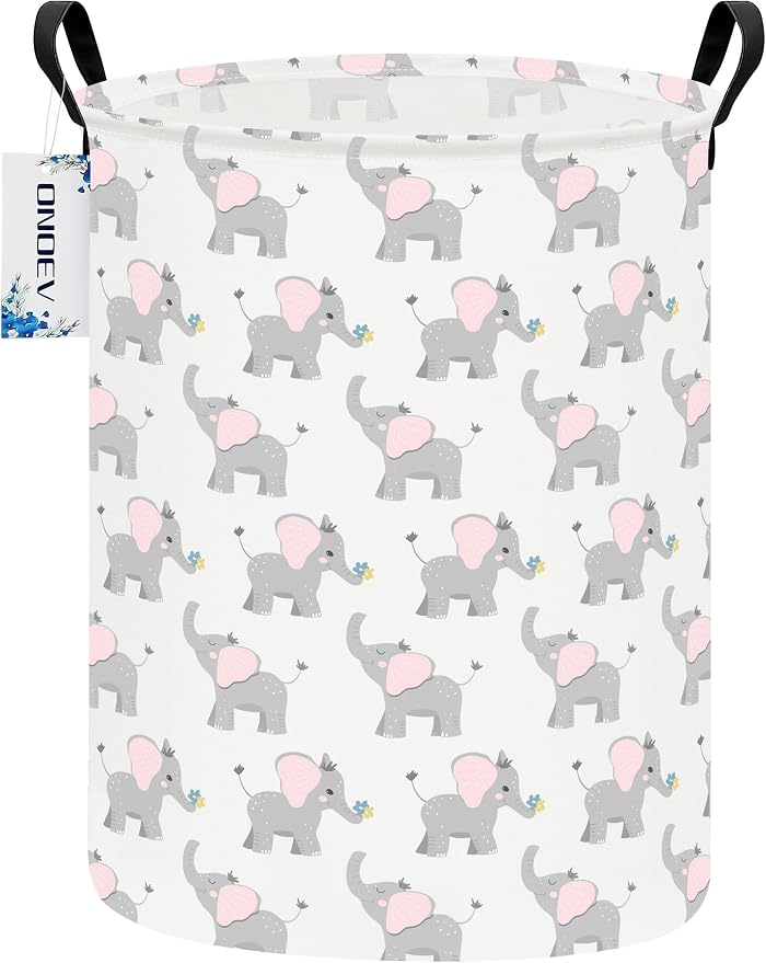 Round Elephant calf Laundry Hamper Waterproof Fabric Home Storage by ONOEV