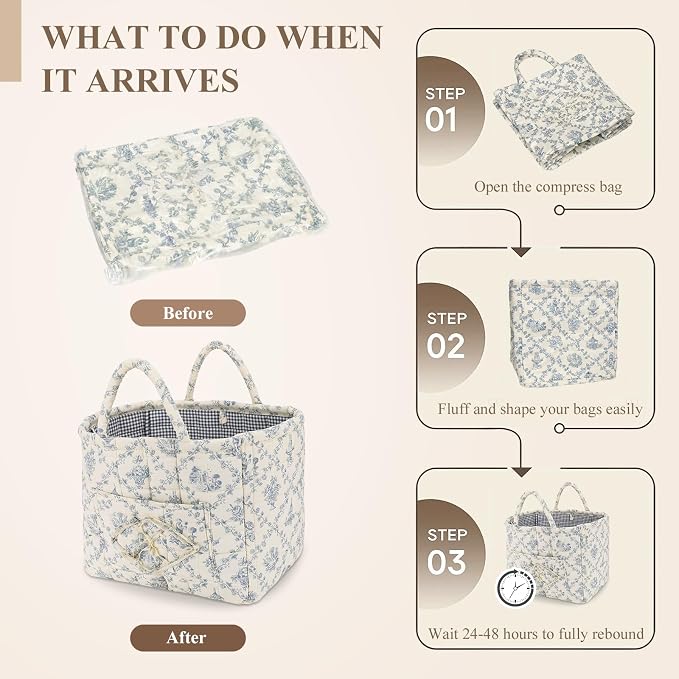 Storage Basket Boho Fabric Large Collapsible Floral Laundry Nursery Hamper Portable Folding Storage for Clothes Toys (Vine-Blue A) - Image 2