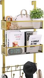 Consumest Over The Door Hooks Organizer - 3 Tier Door Hanger with 9 Coat Hooks & 2 Mesh Basket, Back Storage Organizer Hanging Towels for Bathroom, Bedroom, Gold by Consumest