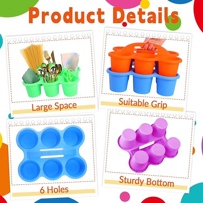 6 Pack Classroom Caddy Organizer with Handle, 6 Compartments, Colorful - Image 3