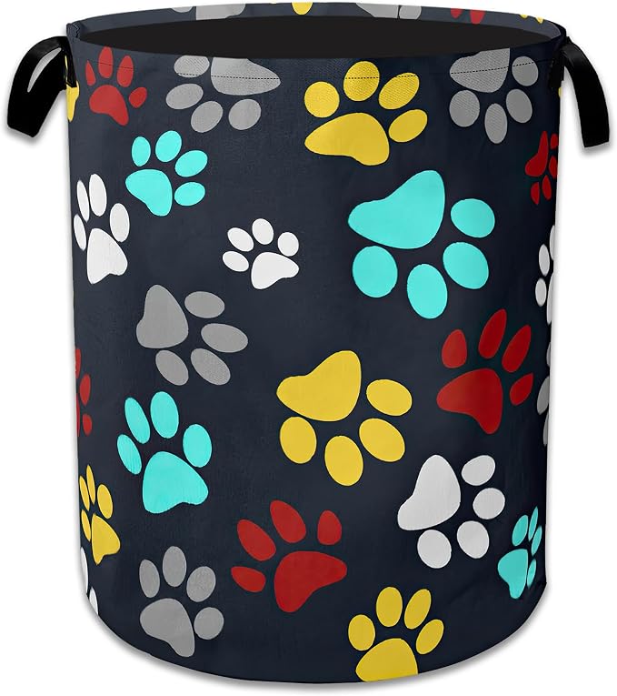 Colourful Paw Prints Laundry Basket Collapsible Laundry Hamper with Handle, Oxford Clothes Storage Bin for Bathroom Bedroom Room Decor 16" X 20.8" by NSMNSM