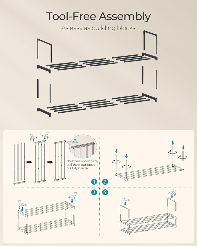 SONGMICS Shoe Rack, 2-Tier Shoe Organizer, Metal Storage Shelf | for Entryway, Upright or Upside Down, for 12-15 Pairs, Stackable, 11.8 x 36.2 x 14 Inches, Black ULSA12BK - Image 5