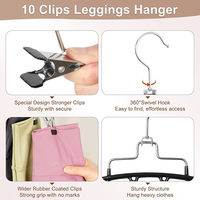 TOPIA HANGER 4 Pack Gym Clothes Organizer, 2 Pack Tank Top Hangers with 2 Pack Leggings Hangers Space Saving Hang 20 Sets Tank Top Bra with Leggings Shorts Pants Yoga Outfits for Closet Black CT78B - Image 8