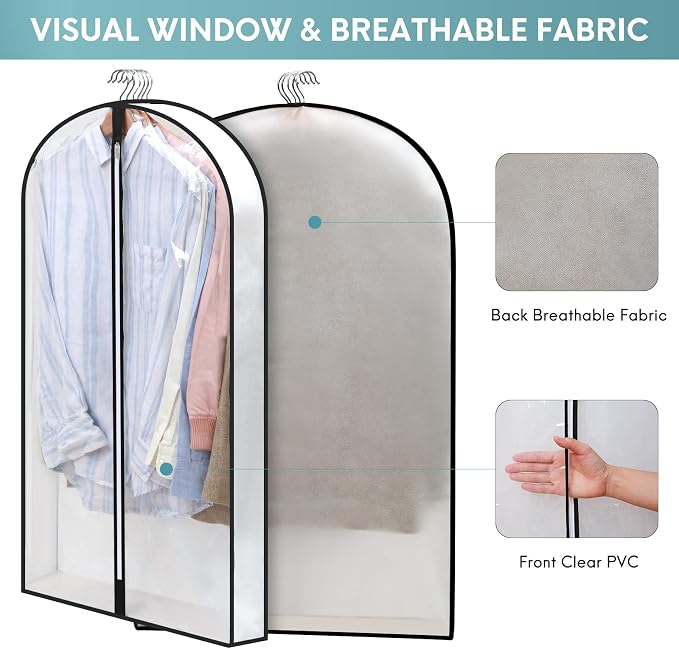 4 Pack - Dress Bags for Gowns Long W/ 4" Gussetes, 60'' Long Garment Bags for Gowns,Clear Garment Bags for Hanging Clothes, Dress Garment Bag for Storage and Travel - 24'' x 60'' - Image 3