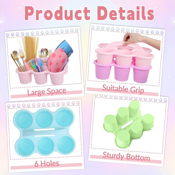 6 Pack Classroom Caddy Organizer with Handle, 6 Compartments, Pastel - Image 3