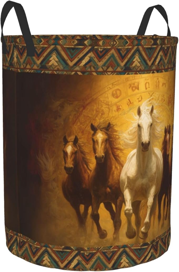 Western Horse Laundry Basket Foldable Laundry Hamper With Handles Clothes Storage Bucket Organizer Laundry Bag For Bedroom Bathroom Laundry Storage 19.6 x 15.7 - Image 9