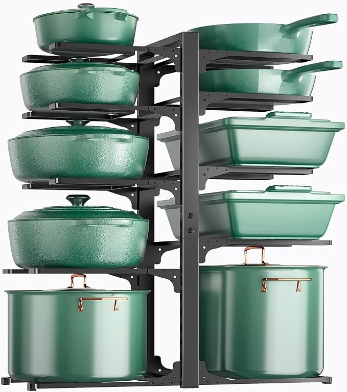 ORDORA Pots and Pans Organizer Under Cabinet 23.6" 10-Tier Adjustable Black by ORDORA