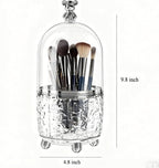 Dezzer Makeup Brush Holder with Lid, 360 Rotating Make Up Organizers with 6 Dividers, Dustproof Make up Brush Pencil Holder for Desk Vanity Bathroom Countertop Office, Clear - Image 3