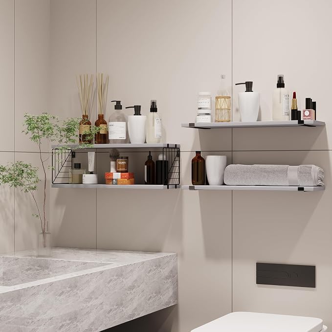 Fixwal 3+1 Tier Bathroom Floating Shelves Over Toilet, Gray - Image 5
