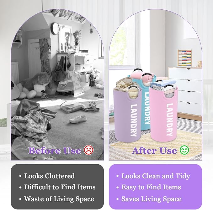3PCS 95L Collapsible Laundry Basket, Oxford Hamper with Handle for Family - Image 7