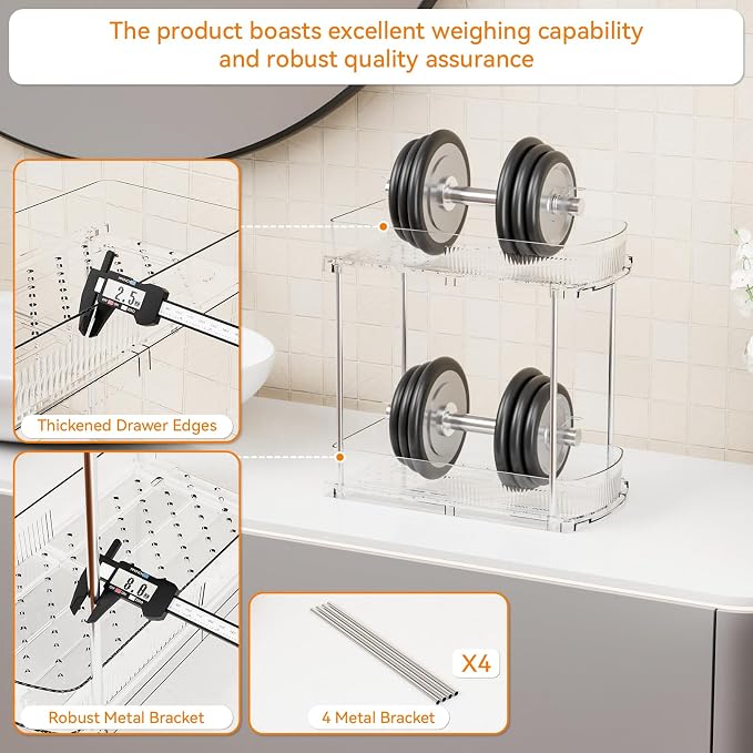 Yieach 3 Pack 13.8″ Deep 2 Tier Under Sink Storage Organizer,Large Pull Out Bathroom Organizers and Storage,Slide Out Acrylic Undersink Storage Shelf,Kitchen Under Sink Organizer for Cleaning Products - Image 5