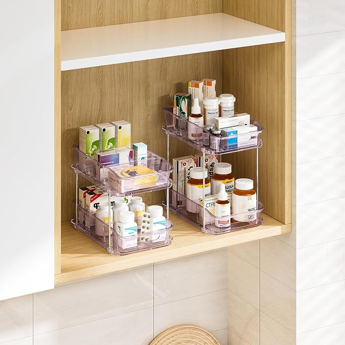 Delamu 2-Tier Under Sink Organizers and Storage, Multi-Purpose Stackable Bathroom Cabinet organizers, Pull Out Kitchen Pantry Organization and Storage with Dividers(2 Pack, Purple) - Image 8