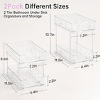 Delamu 2 Tier Under Sink Organizer Bathroom, Bathroom Cabinet Organizer with Snap-Lock Design and Hooks, Pull Out Storage with Movable Dividers, for Countertop, Kitchen and Pantry (Clear, 2 Pack) - Image 3