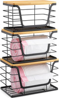 ALOCEO 3 Pack Stackable Storage Bins with Lids, Stainless Steel Trash Bag Dispenser Roll Holder for for Kitchen Sink, Laundry, Pantry Organizer and Storage by ALOCEOWallHooksAdhesive