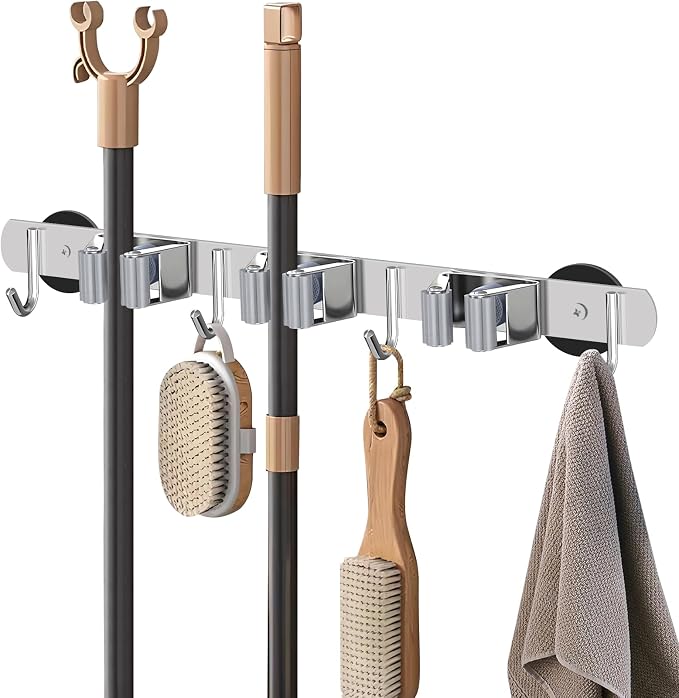 KIBBEH Heavy-Duty Magnetic Storage Rack for Brooms and Mops by KIBBEH