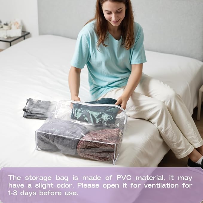 5PACK Plastic Clothes Storage Bag with Zipper, 22L Clear Storage Bags for Stationery and Clothes Organisers for Bedding, Blankets, Comforters, Books, DVD & CD (White) - Image 7