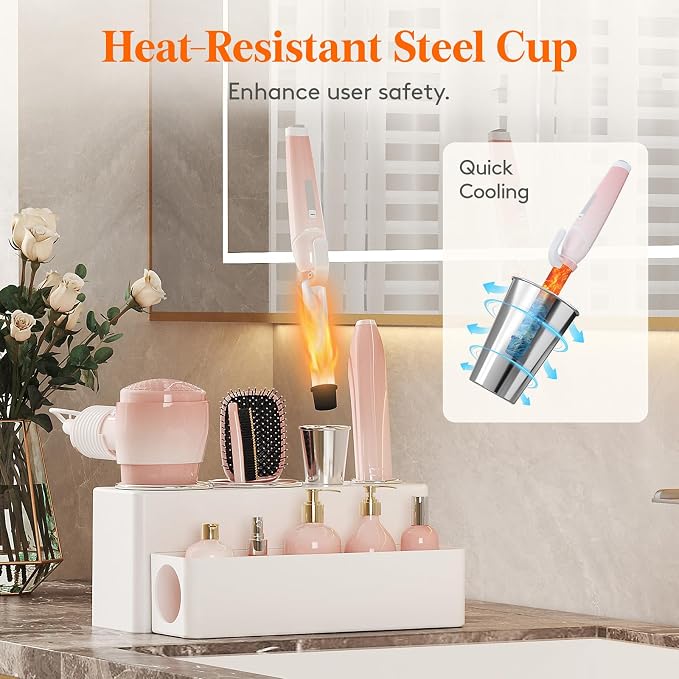 Lifewit Hair Tool Organizer Dryer Holder Countertop with 4 Cups, White - Image 4