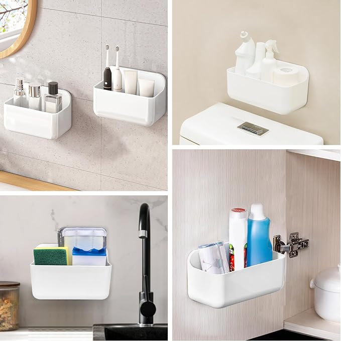 CGBE 2-Pack Cabinet Door Organizer, Self Adhesive Bathroom Shelves, White - Image 6