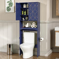 HLR Over The Toilet Storage Cabinet with Gold Trim, Over Toilet Bathroom Organizer with Adjustable Shelves and Toilet Paper Holder, Above Toilet Storage Cabinet Spacesaver for Bathroom (Blue) by HomeDeservesaRelaxLiving