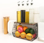 Mefirt Fruit Bowl, Stackable Wall Mounted Fruit Basket of Smooth Wood Lid with 4 Banana Hanger Hooks, Metal Kitchen Counter Organizer for Snack, Fruit and Vegetable Storage, 11.8 * 7.9 * 8.5 Inches - Image 4