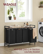 VASAGLE Laundry Hamper with Shelf, 4 Pull-Out Bags, 4 x 10.6 Gallons (40L) - Image 3