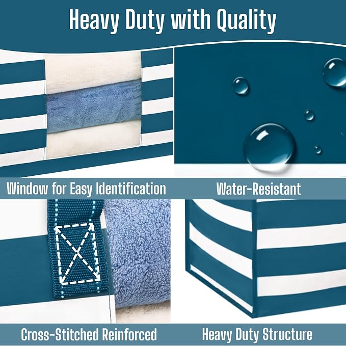 VENO Moving Bags, Wide Open Top, Clear Window, Classic Navy Stripe, 10 Pack - Image 4