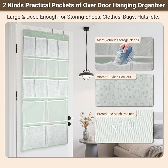16 Pockets- Over Door Hanging Storage Organizer with 4 Kinds Pouch,Behind Closet Hanging Shelf Holder for Sock,Hat,Underwear,Travel Outfit,Shoes,Back of Door Space-saving Organization for Home,Dorm,RV - Image 6