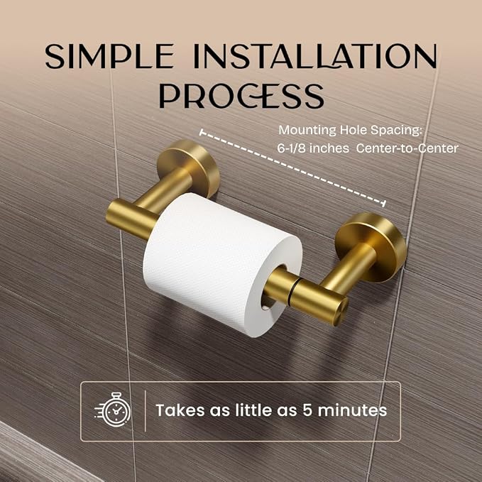 Day Moon™ - Toilet Paper Holder - Modern Roll Holder for Bathroom - 2 Pack - Wall Mount, Gold - Image 5