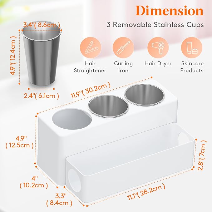 Lifewit Hair Tool Organizer Dryer Holder Countertop with 3 Cups, White - Image 2