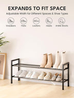 Bumusty 2 Tier Expandable Shoe Rack for Closet, Black | 18"-33" Adjustable Shoe Rack for Entryway, Small Shoe Organizer for Dorm, Front Door, Sturdy Metal - Image 5