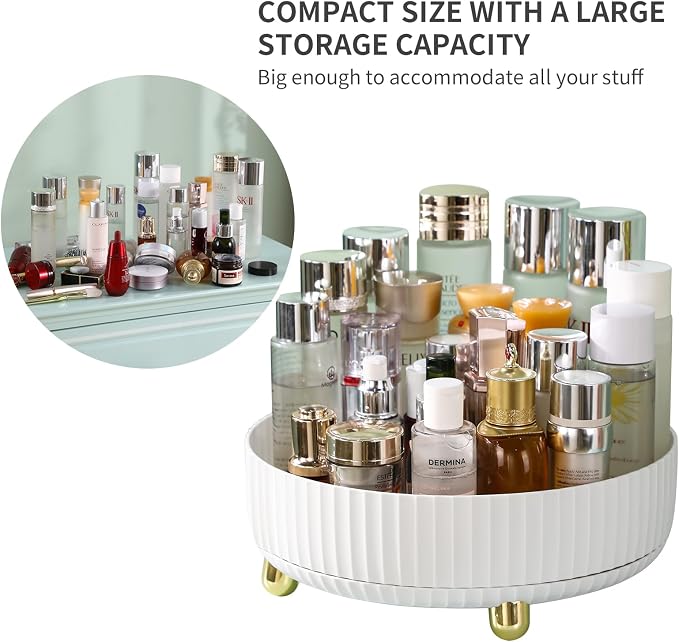 funest Makeup Perfume Organizer, 360 Degree Rotating Lazy Susan Cosmetic Desk Storage Lotions Display Case Round Tray with Large Capacity, for your Jewelry - Image 3