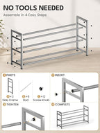 Bumusty 3 Tier Expandable Shoe Rack for Closet, Light Grey | 18"-33" Adjustable Shoe Rack for Entryway, Small Shoe Organizer for Dorm, Front Door, Sturdy Metal - Image 8